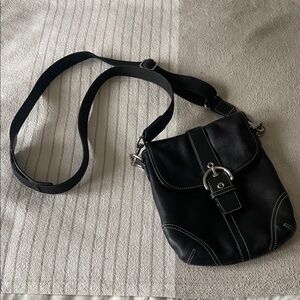 Coach Black Leather Crossbody Bag with Silver Accents
